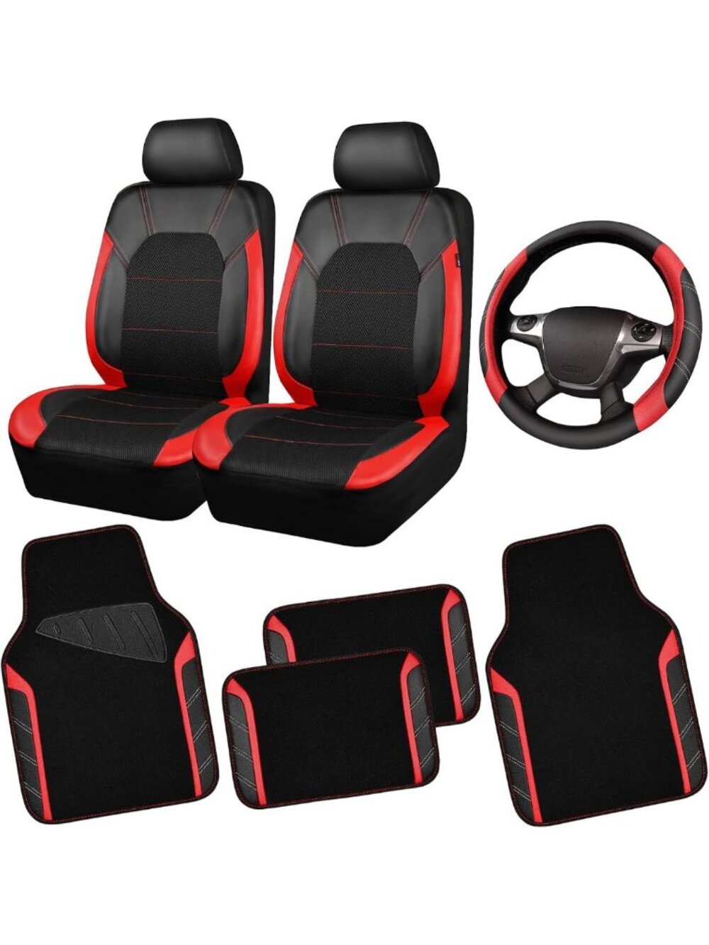 Waterproof Air Mesh Car Seat Covers, Sporty Steering Wheel Cover & Floor Mats